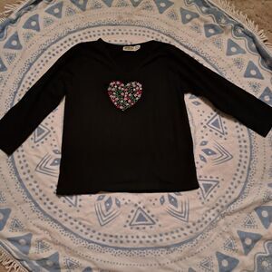 Vintage Collections Etc. Embroidered Floral Heart Fall Holiday Top - M